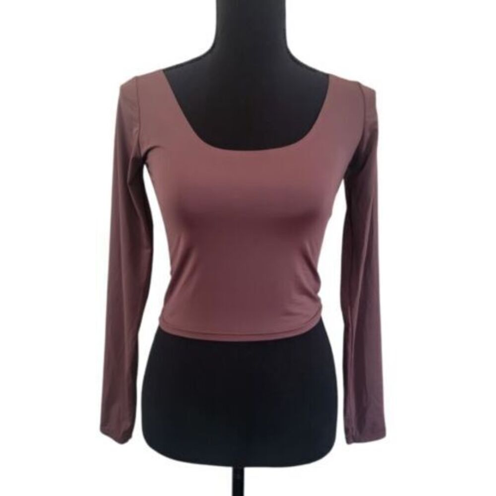 Almere Brown Crop Longsleeve Contour Double-Lined Seamless Smooth Top Sz Small